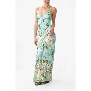 Camilla v neck long bias slip dress with train Venus on a vespa L